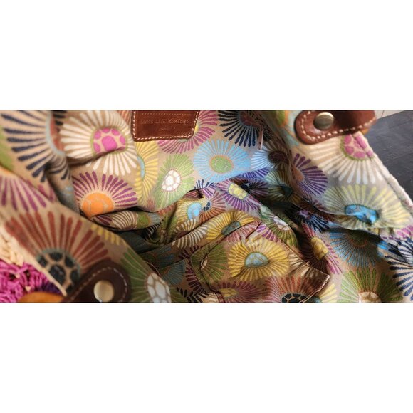 VTG Fossil Long Live 1954 Tote Bag Summer Beach Pink & Beige W/ Key Charm - Picture 5 of 9